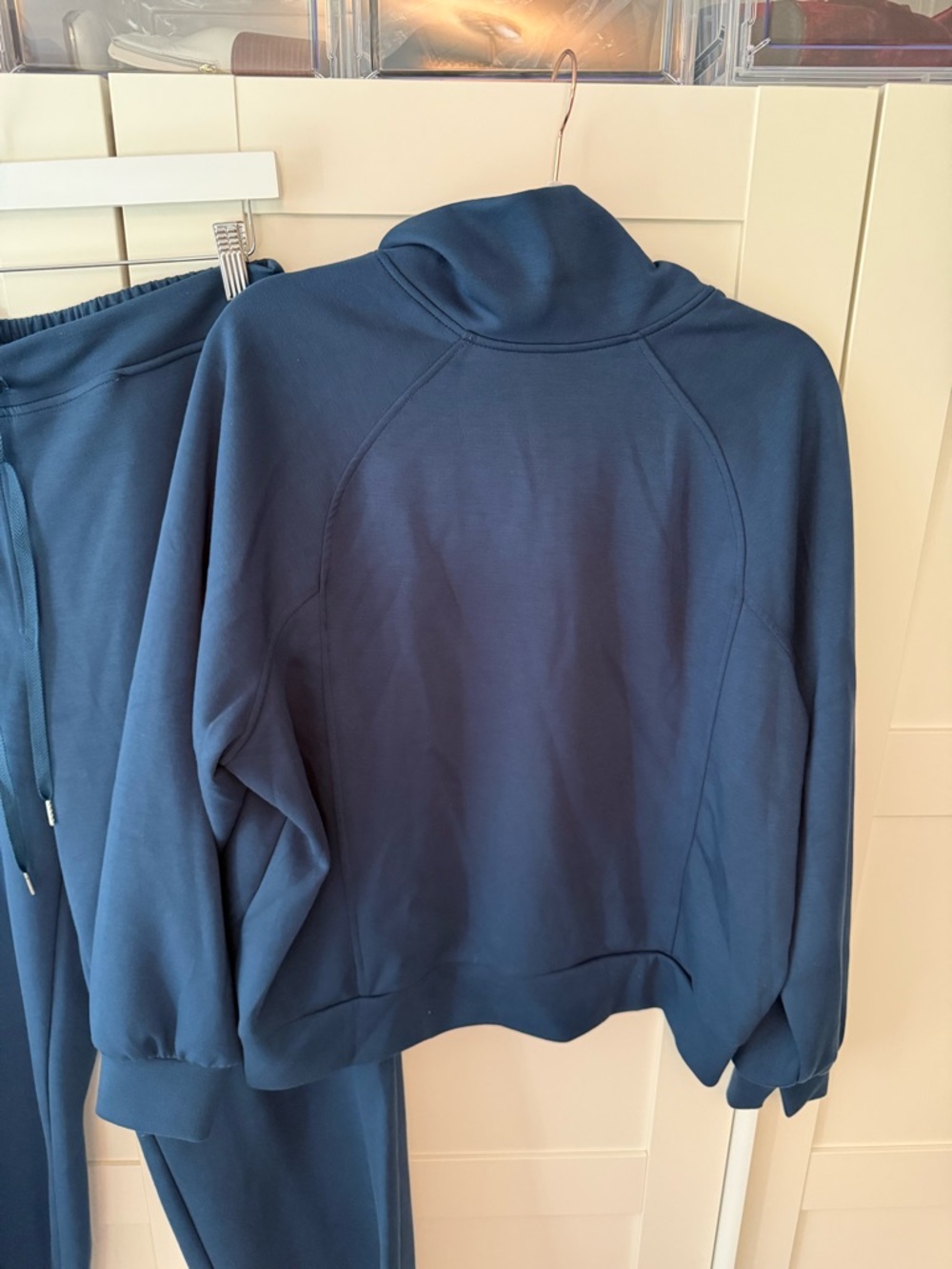 Scuba Fabric Half-Zip Pullover & Wide Leg Pant Set Teal, XL - Picture 6 of 14